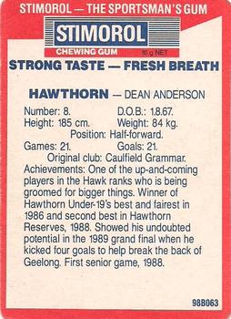 1990 AFL Scanlens Stimorol #5 Dean Anderson Back